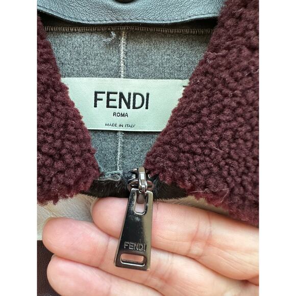 Fendi Taupe Multi-Color Stripe Leather Jacket Front Zip Removable Collar 44 / XL - Picture 5 of 16